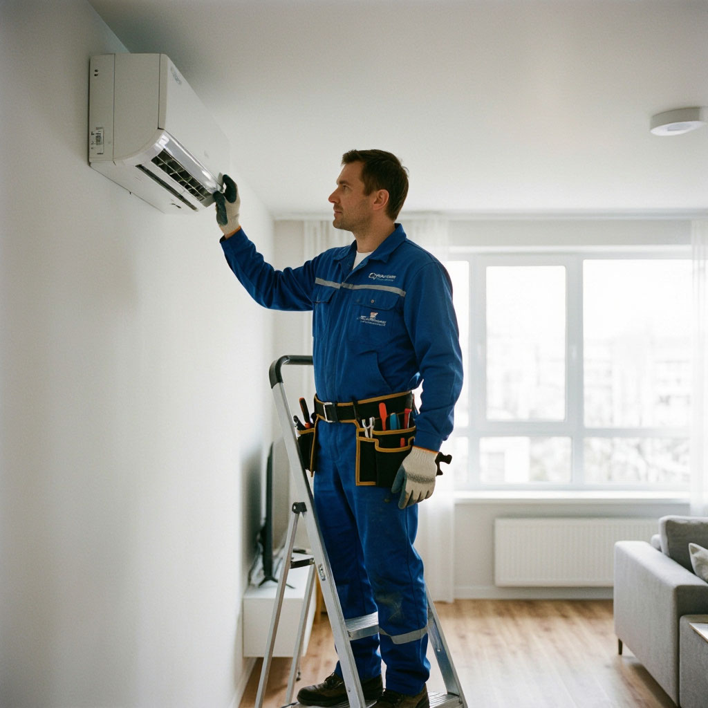 Technician performing maintenance on a rental property