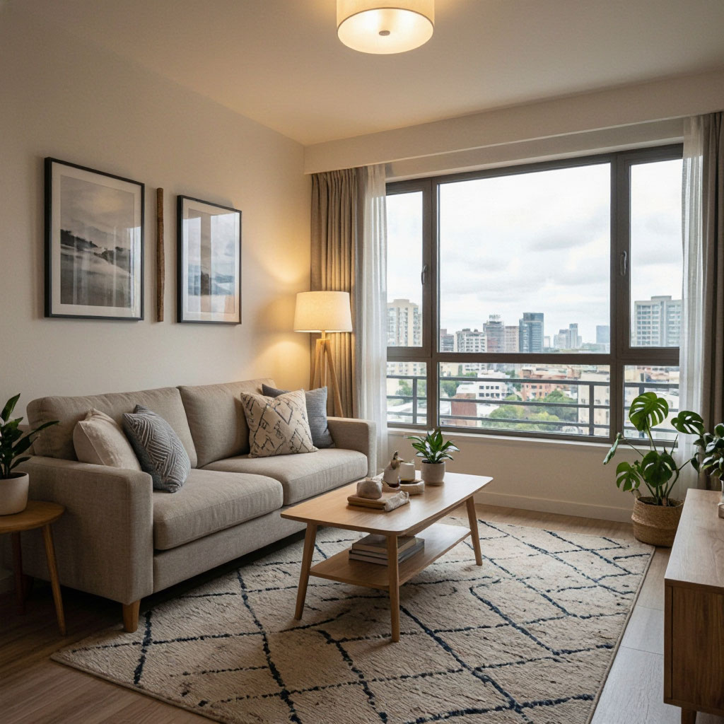 Professionally staged interior of a short-term rental