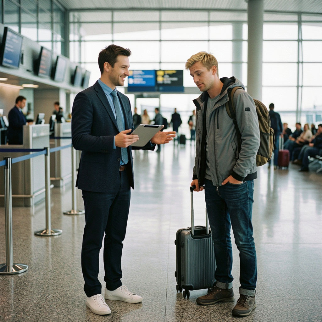 Guest support specialist responding to a traveler
