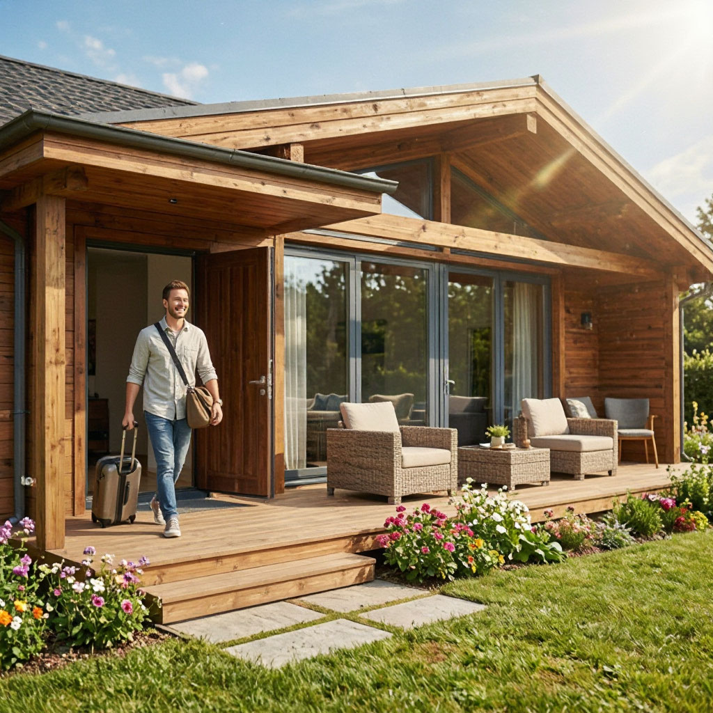 Guest arriving at a vacation rental property